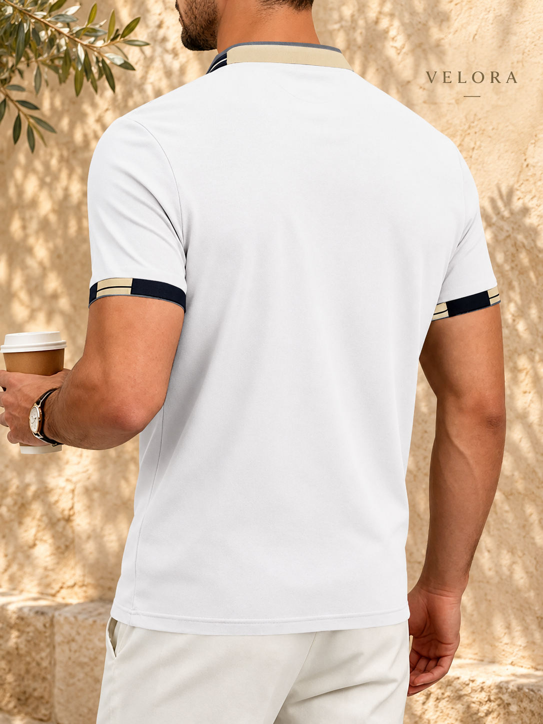 VELORA Men's Slim-Fit Contrast Trim Polo 11