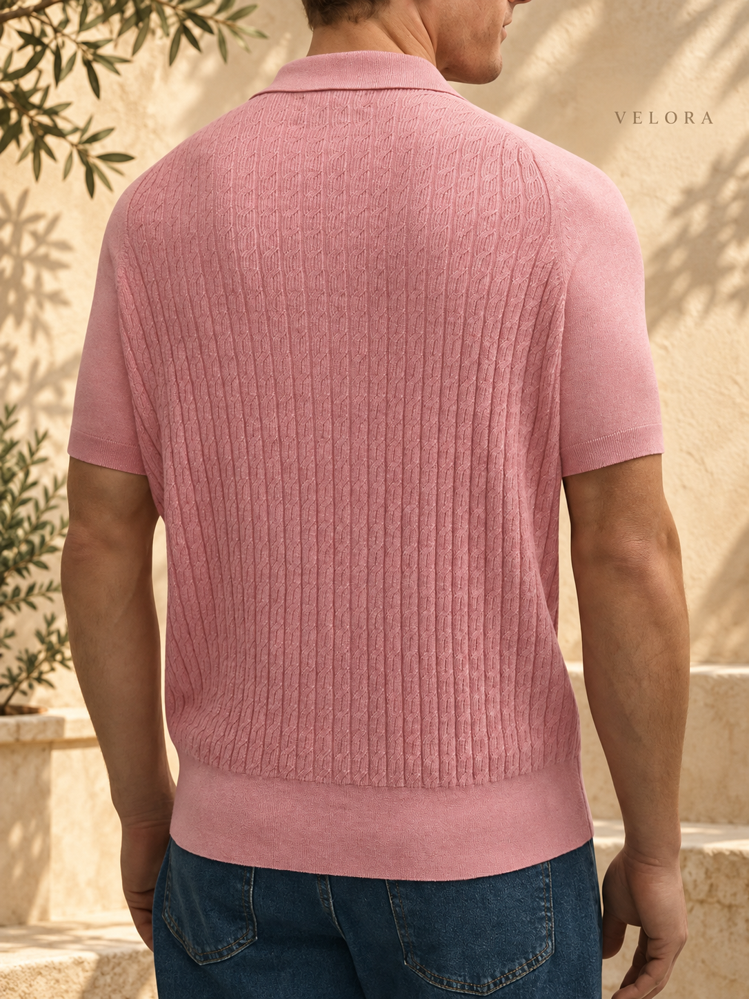 Men's Plus Size Short-Sleeve Textured Knit Cardigan – image 5 – VELORA Mediterranean