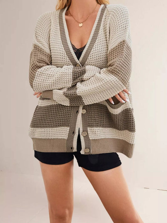 VELORA Color-Block V-Neck Cardigan — view 1