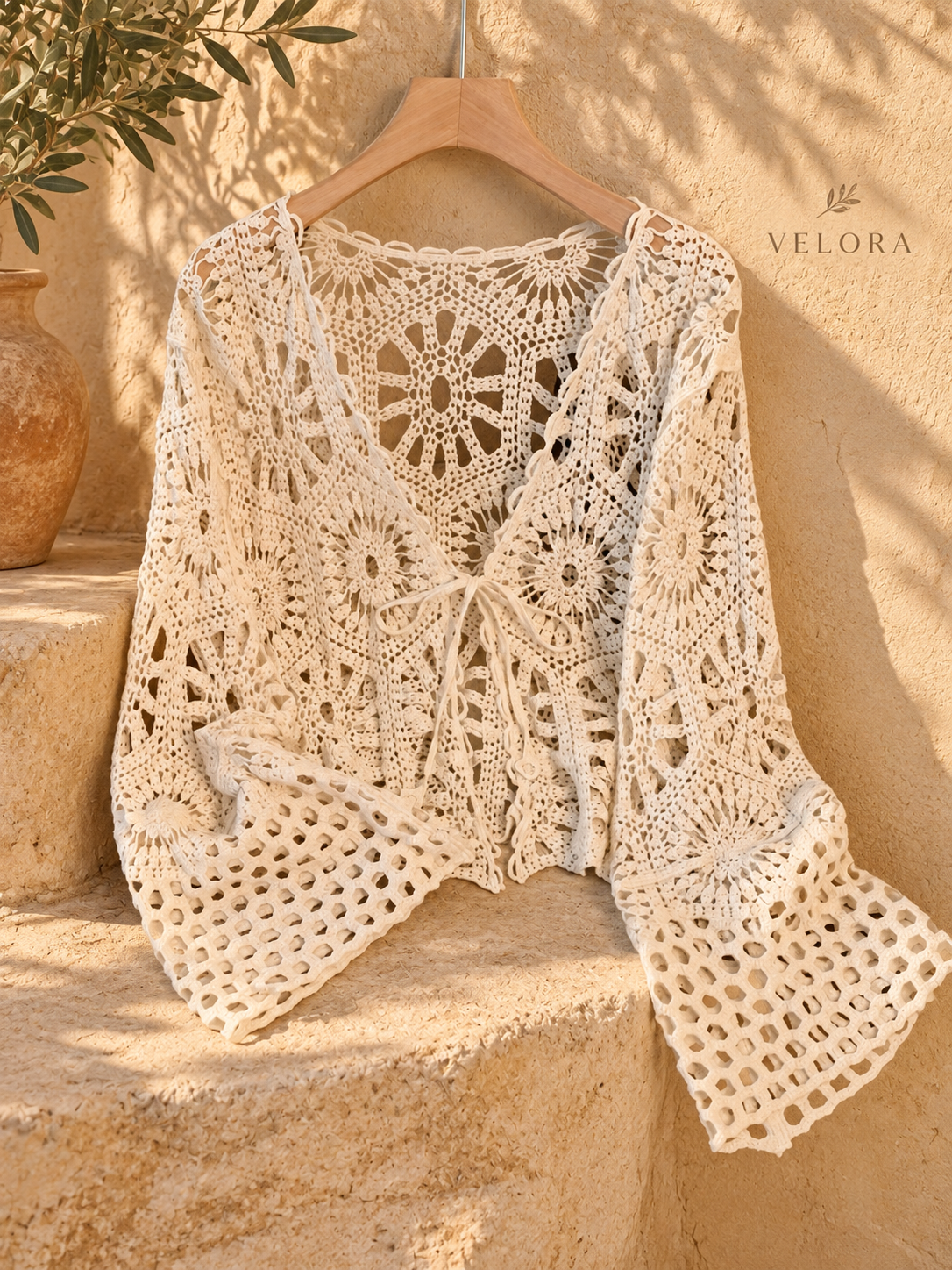 Crochet Tie-Front Cardigan – VELORA Mediterranean collection