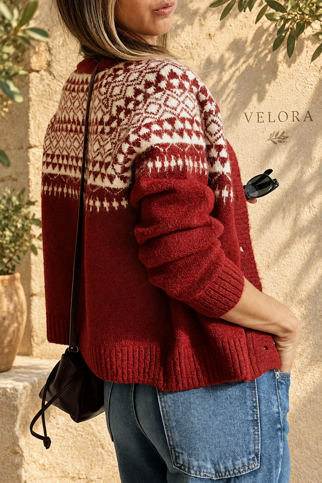 VELORA Geometric Button-Front Cardigan — Mediterranean view 5