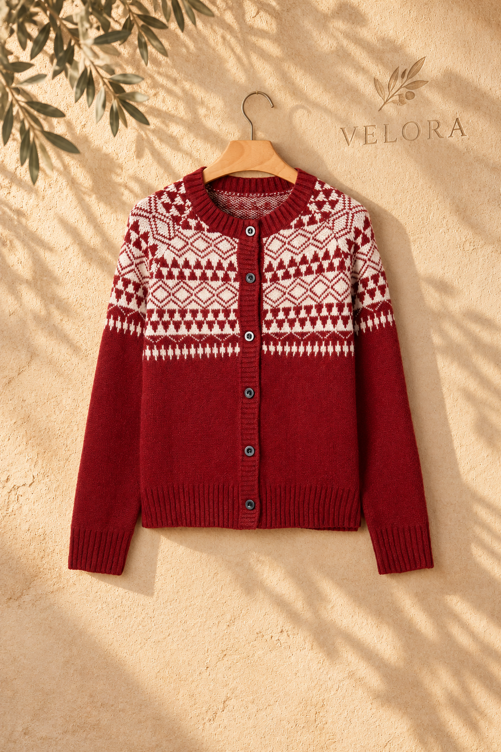 VELORA Geometric Button-Front Cardigan — Mediterranean view 8
