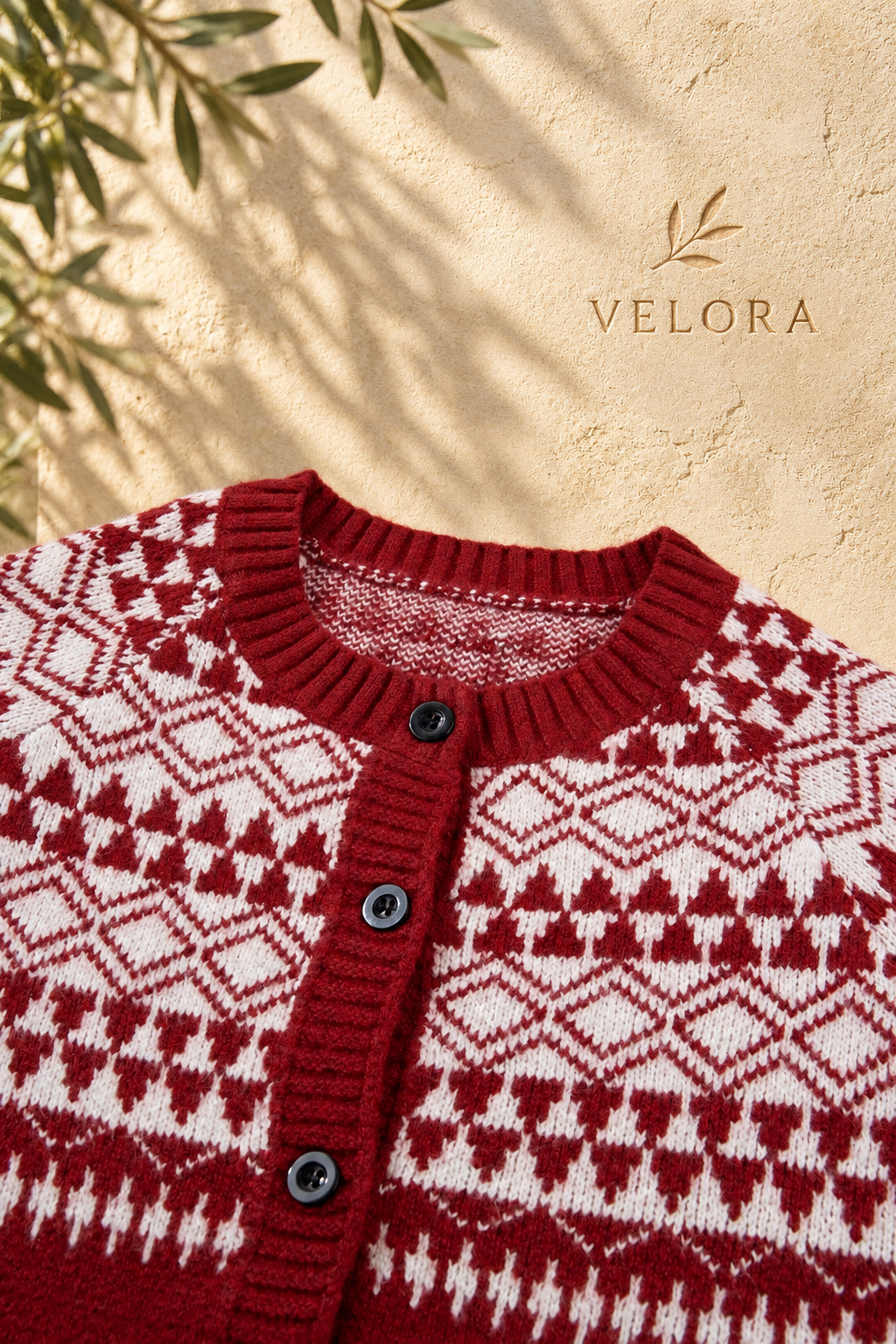 VELORA Geometric Button-Front Cardigan — Mediterranean view 10