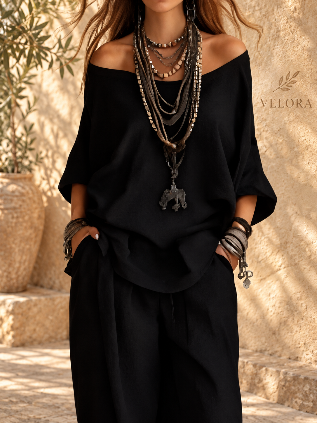 Off-Shoulder Two-Piece Lounge Set - VELORA Mediterranean view 11