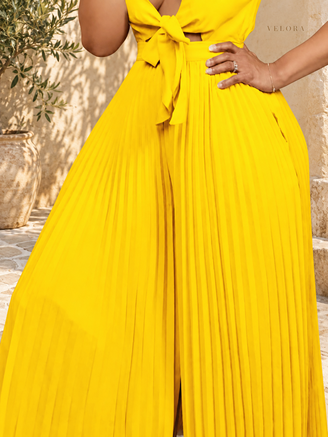Pleated Tie-Front Wide Leg Jumpsuit view 4
