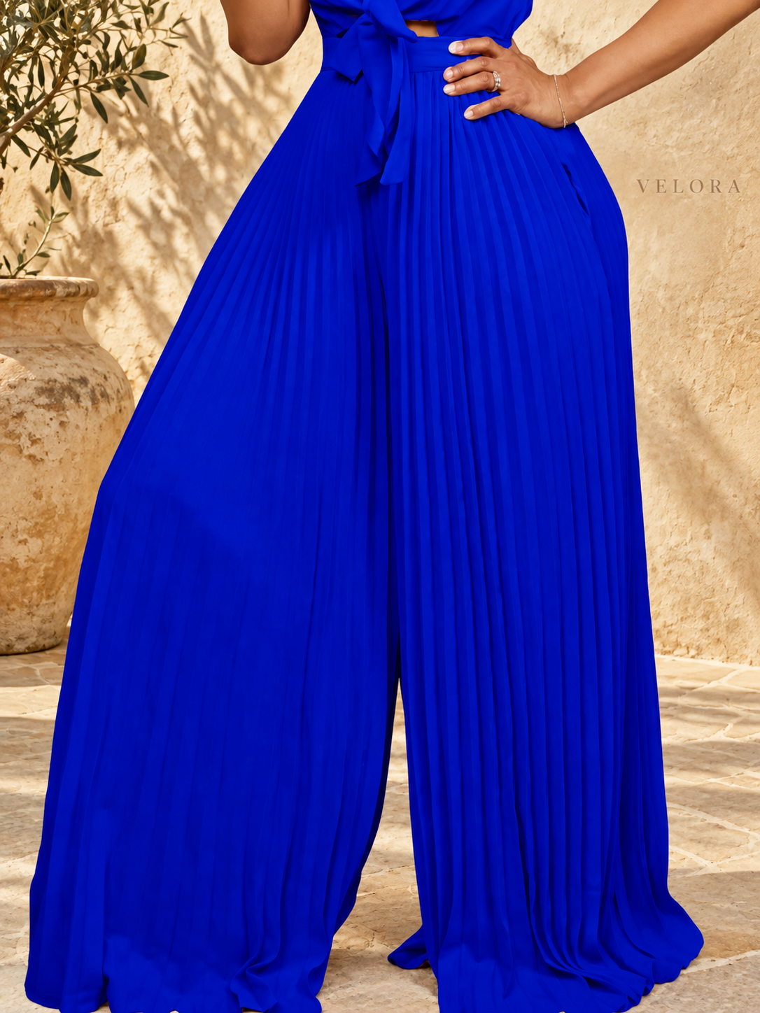 Pleated Tie-Front Wide Leg Jumpsuit view 5