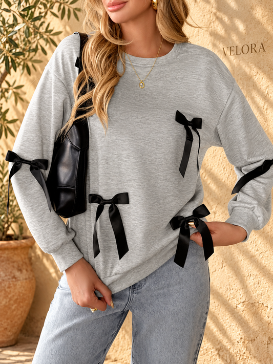 VELORA bow sweatshirt detail 1 on Mediterranean plaster