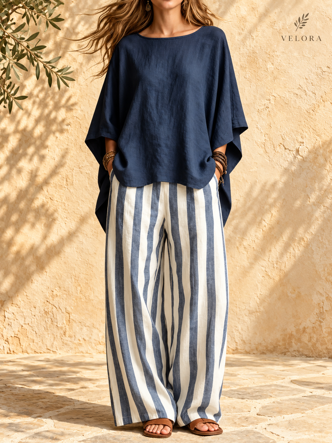 VELORA relaxed pocket set color detail 10 in Mediterranean setting