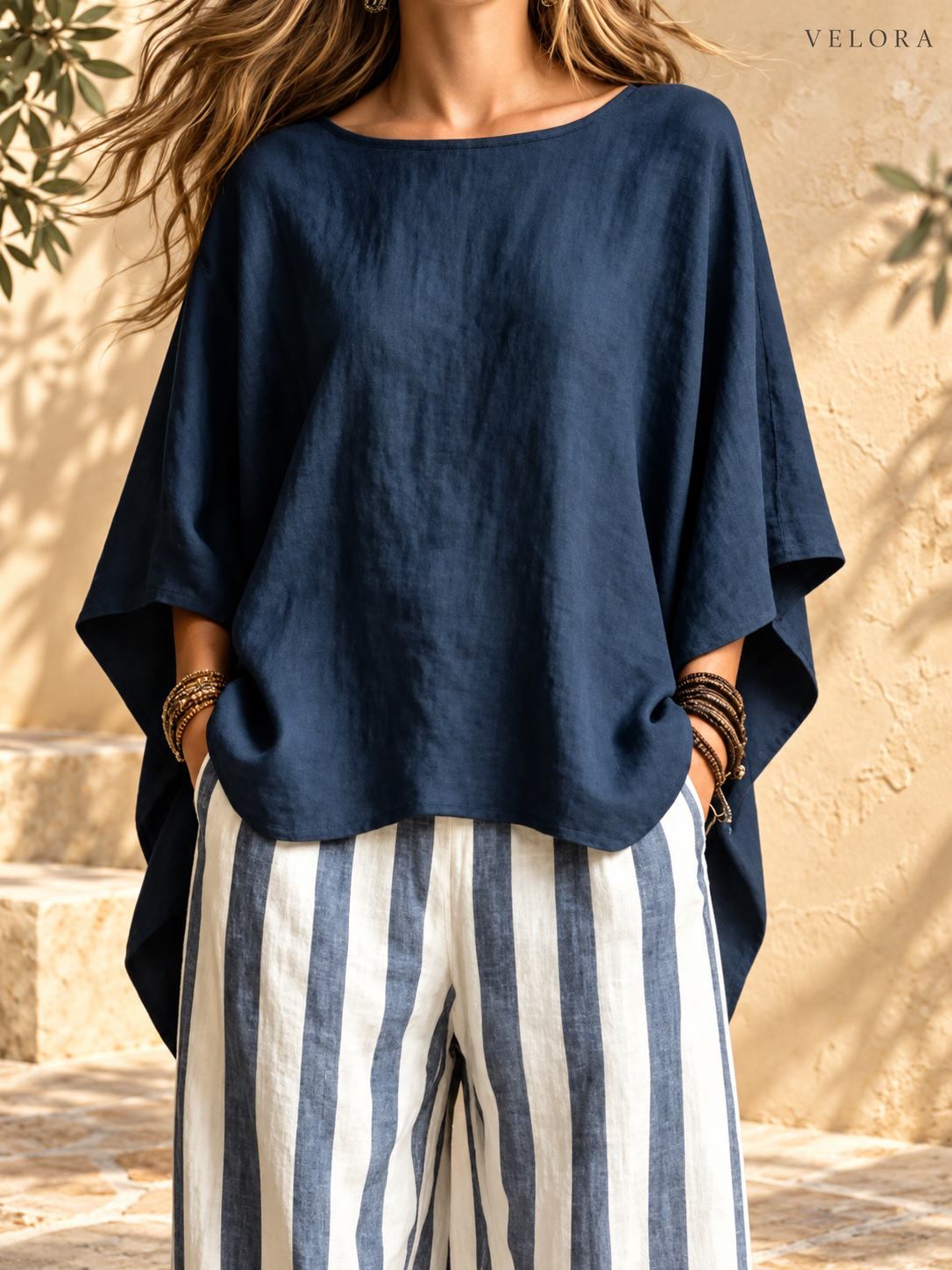 VELORA relaxed pocket set color detail 11 in Mediterranean setting