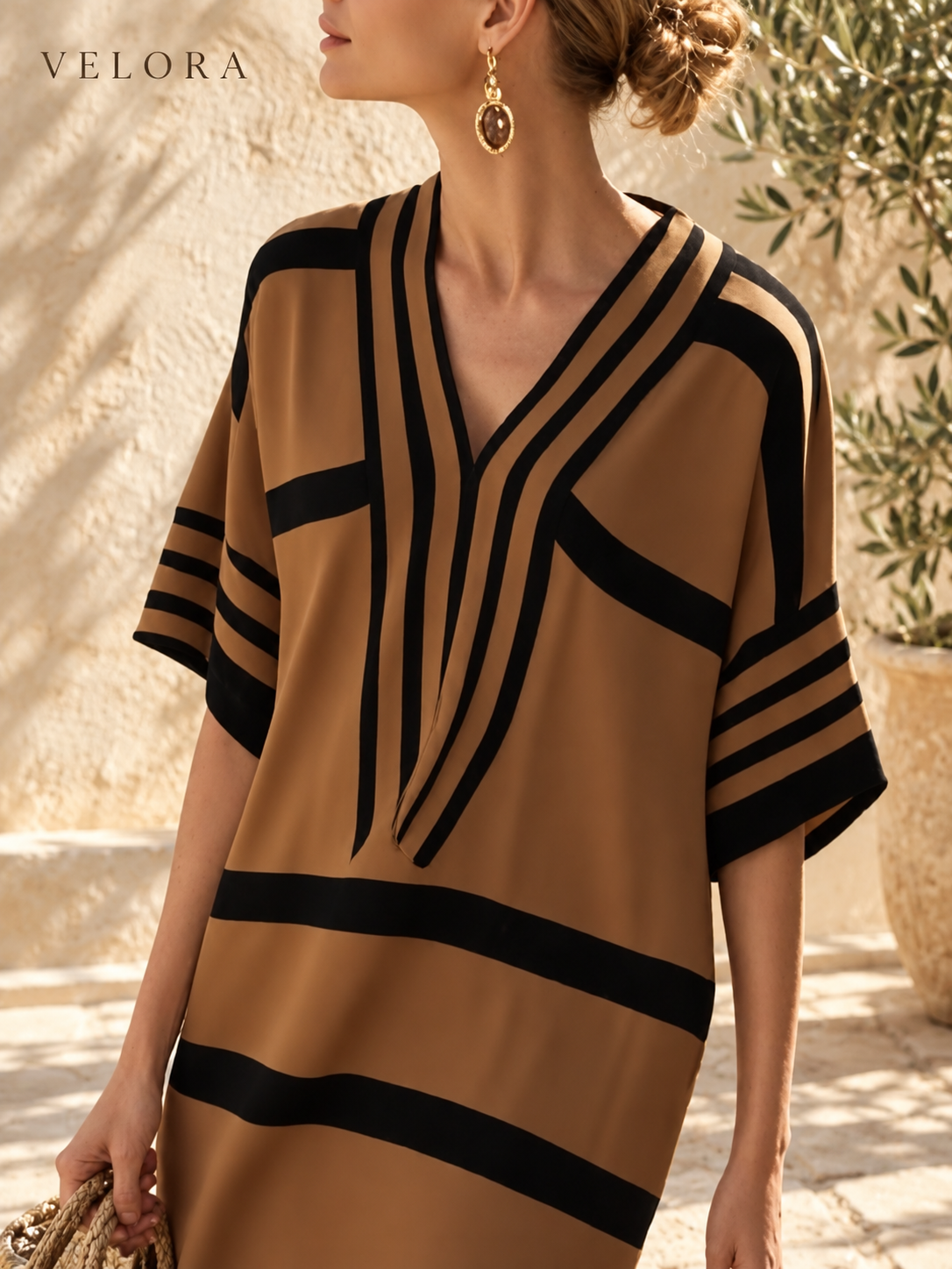 VELORA striped midi dress photo 23 Mediterranean plaster setting
