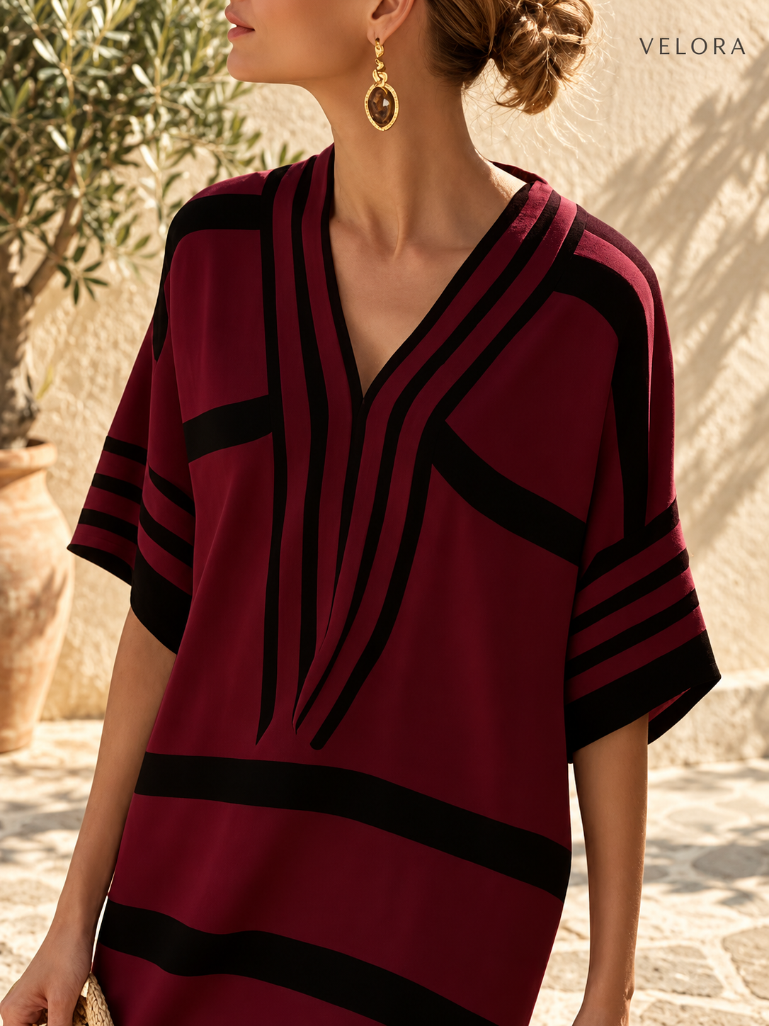 VELORA striped midi dress photo 26 Mediterranean plaster setting