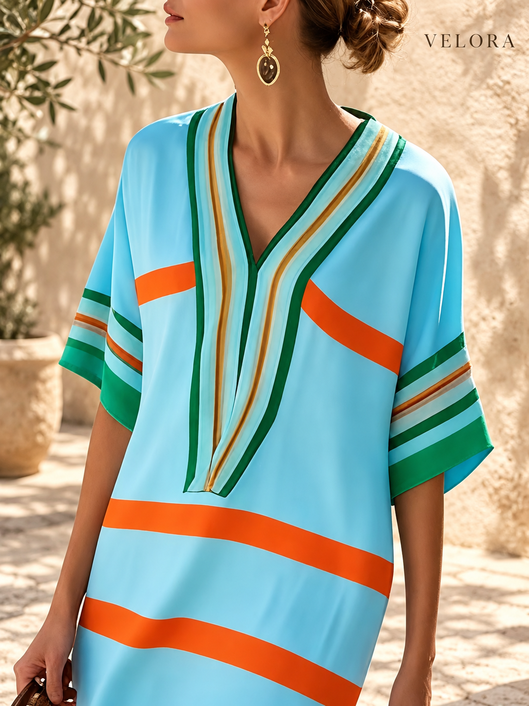 VELORA striped midi dress photo 5 Mediterranean plaster setting