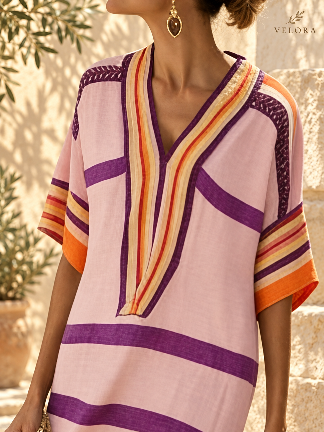 VELORA striped midi dress photo 8 Mediterranean plaster setting