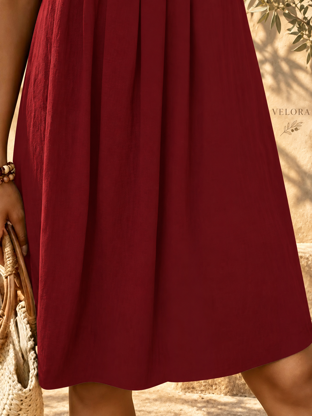 VELORA zipper A-line dress look 18 on Mediterranean plaster