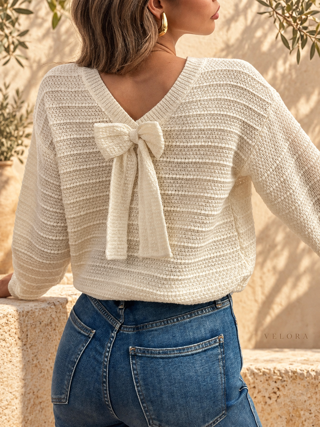 VELORA Bow-Back Knit Top back detail