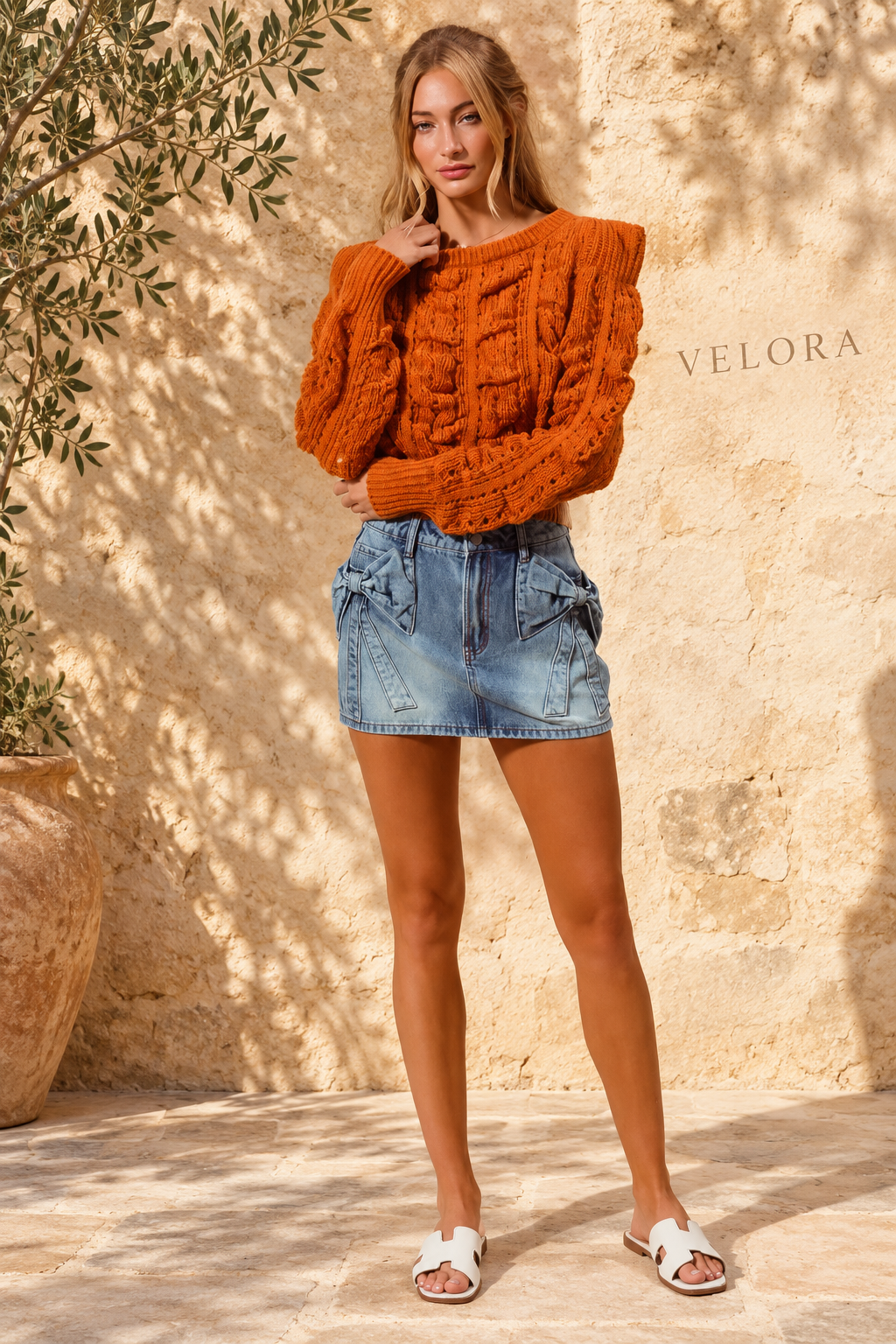 VELORA Bow Pocket Denim Mini Skirt 9