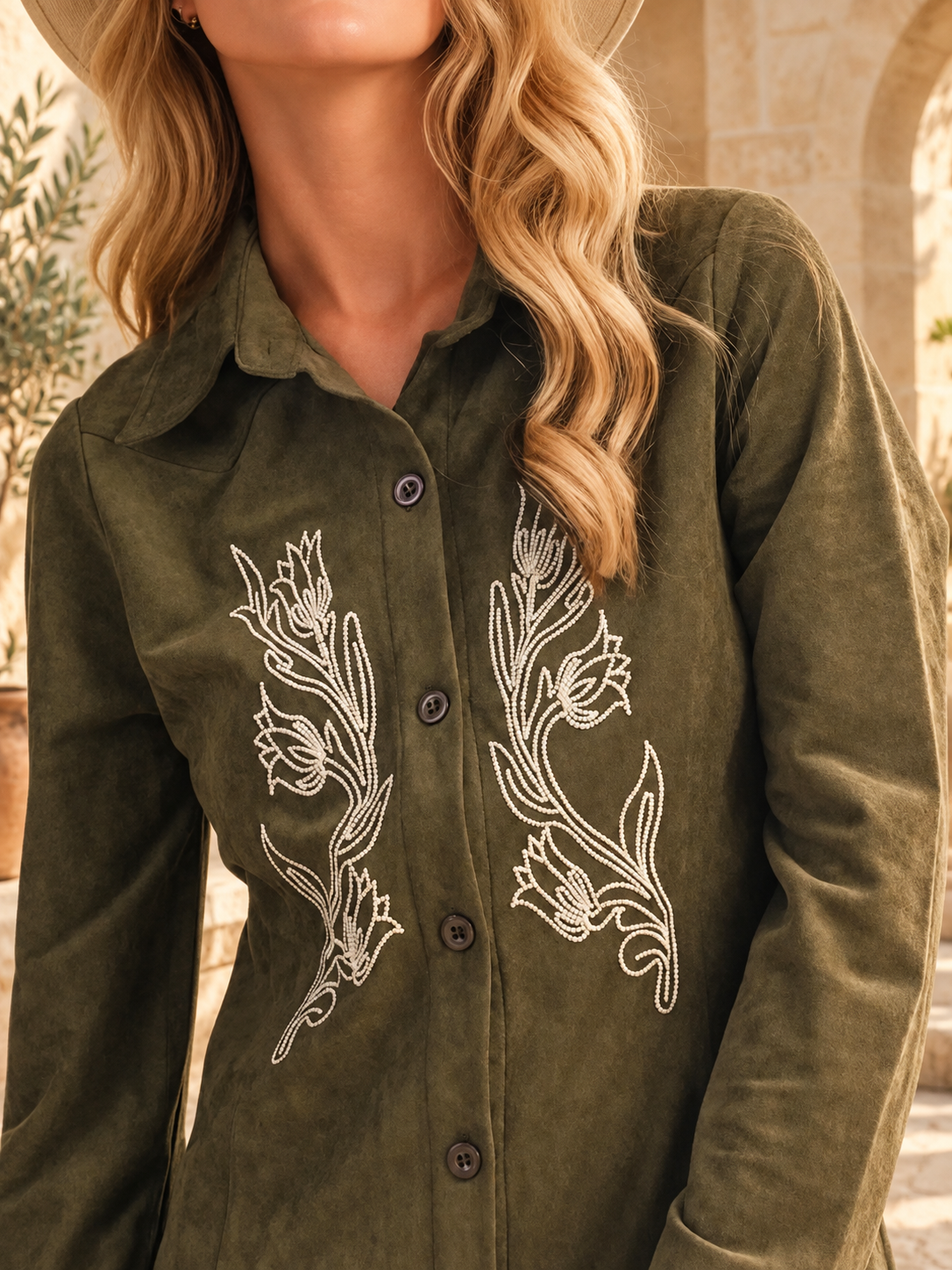 Floral Embroidered Shirt Dress, Mediterranean editorial view 5