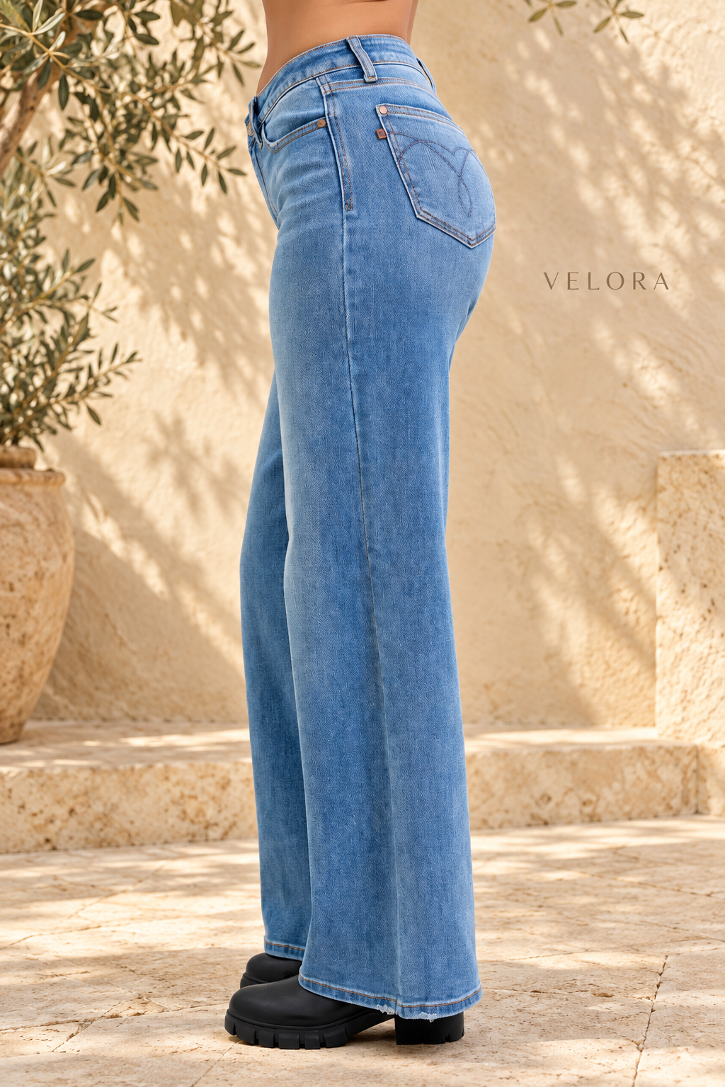 VELORA Judy Blue Retro Wide Leg Jeans 4