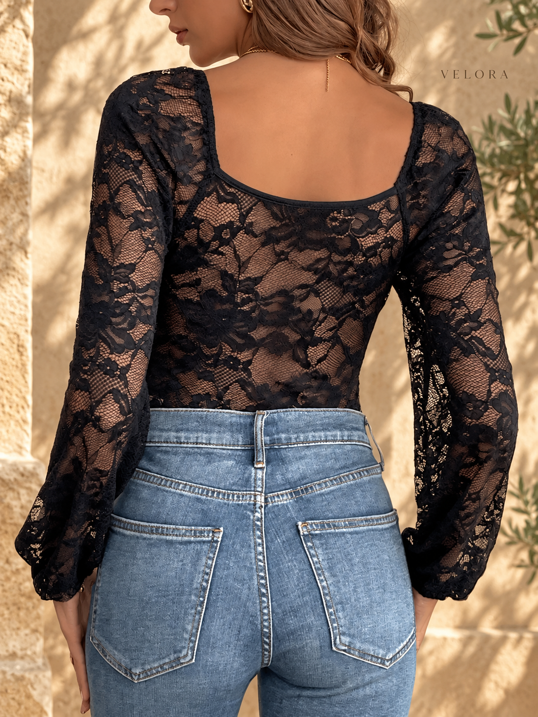 VELORA Lace V-Neck Long Sleeve Bodysuit 2