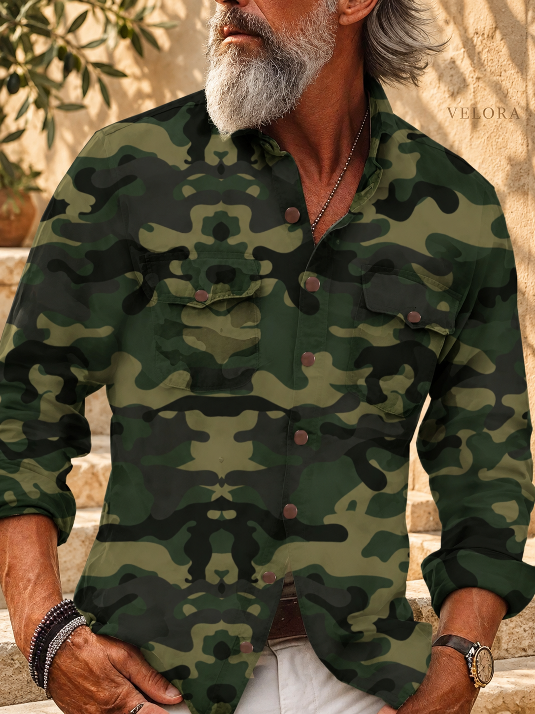 Men's Full Size Camouflage Print Shirt with Dual Chest Pockets Plus Size – image 4 – VELORA Mediterranean