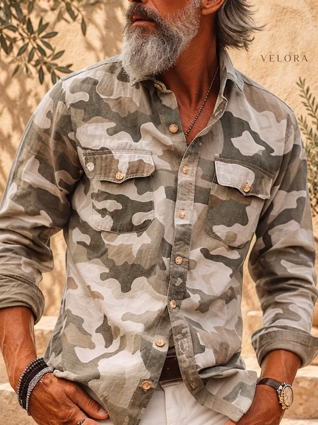 Men's Full Size Camouflage Print Shirt with Dual Chest Pockets Plus Size – image 6 – VELORA Mediterranean
