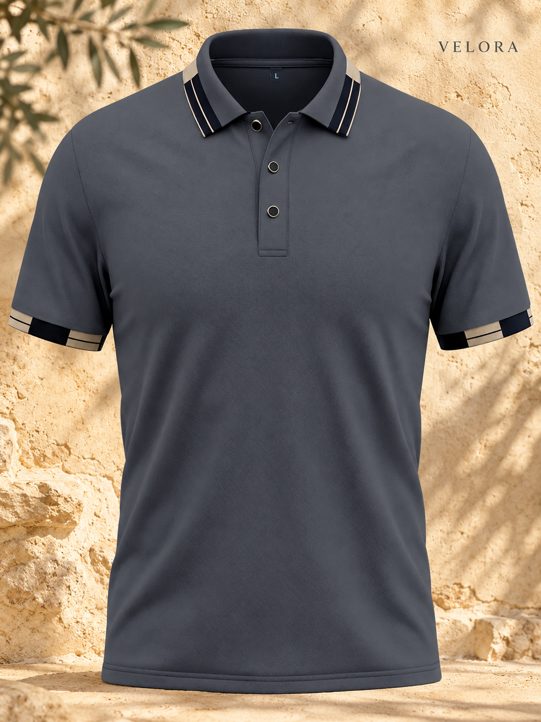 VELORA Men's Slim-Fit Contrast Trim Polo 8