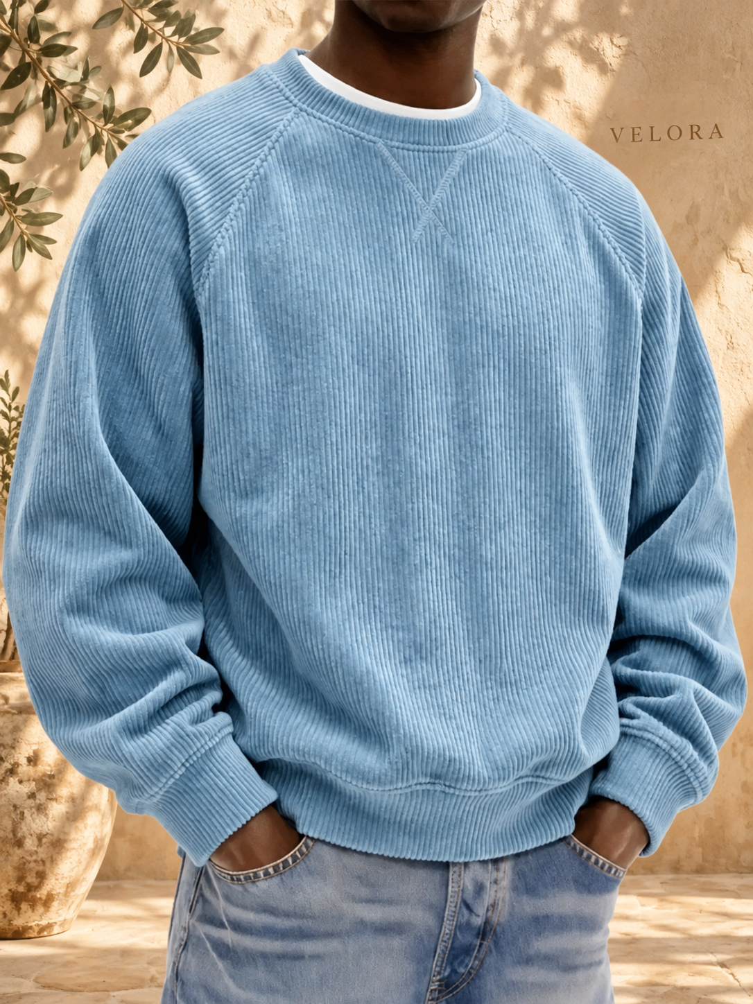 Men's Full Size Corduroy Crew Neck Sweatshirt Plus Size – image 1 – VELORA Mediterranean