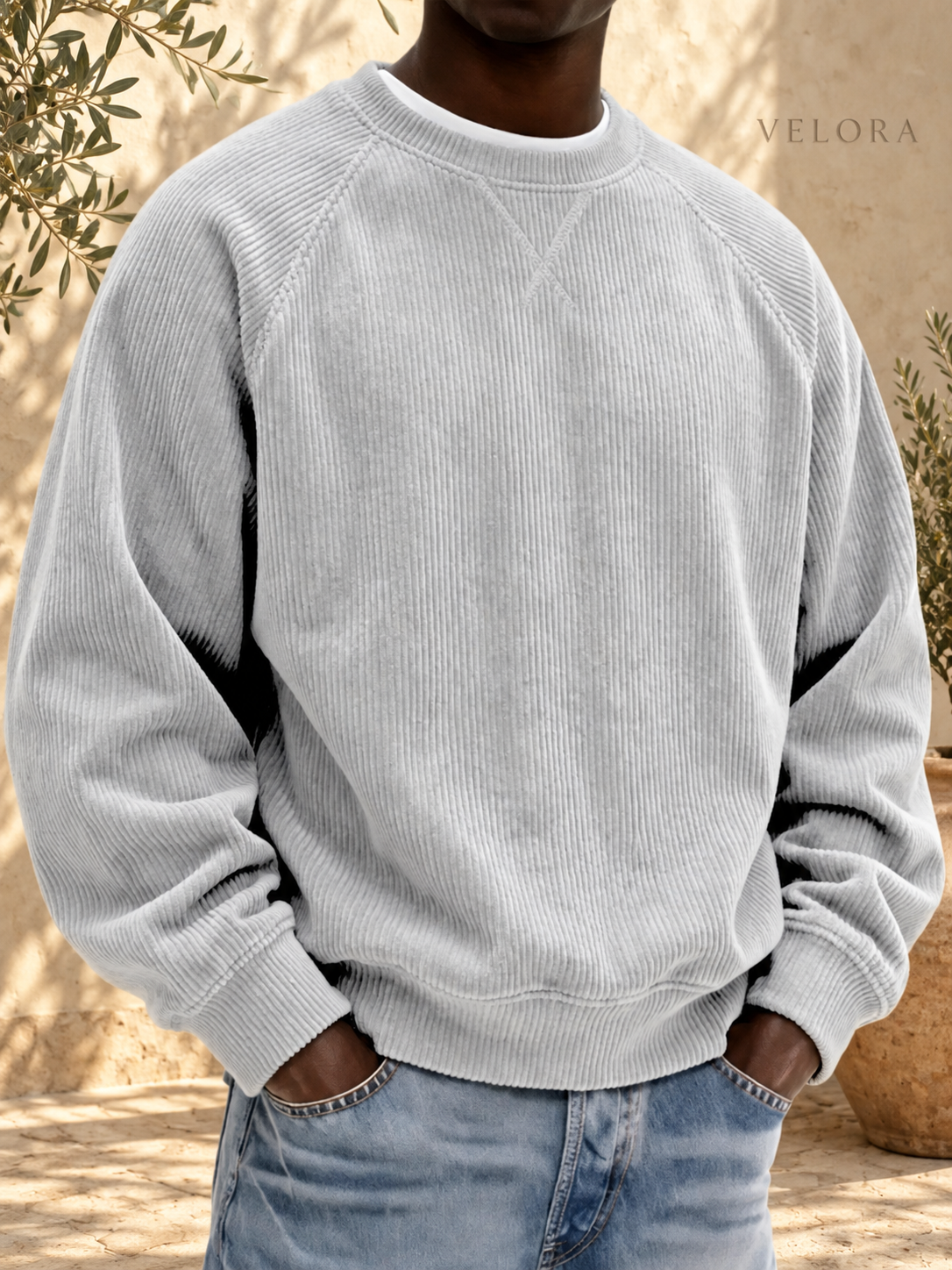 Men's Full Size Corduroy Crew Neck Sweatshirt Plus Size – image 10 – VELORA Mediterranean