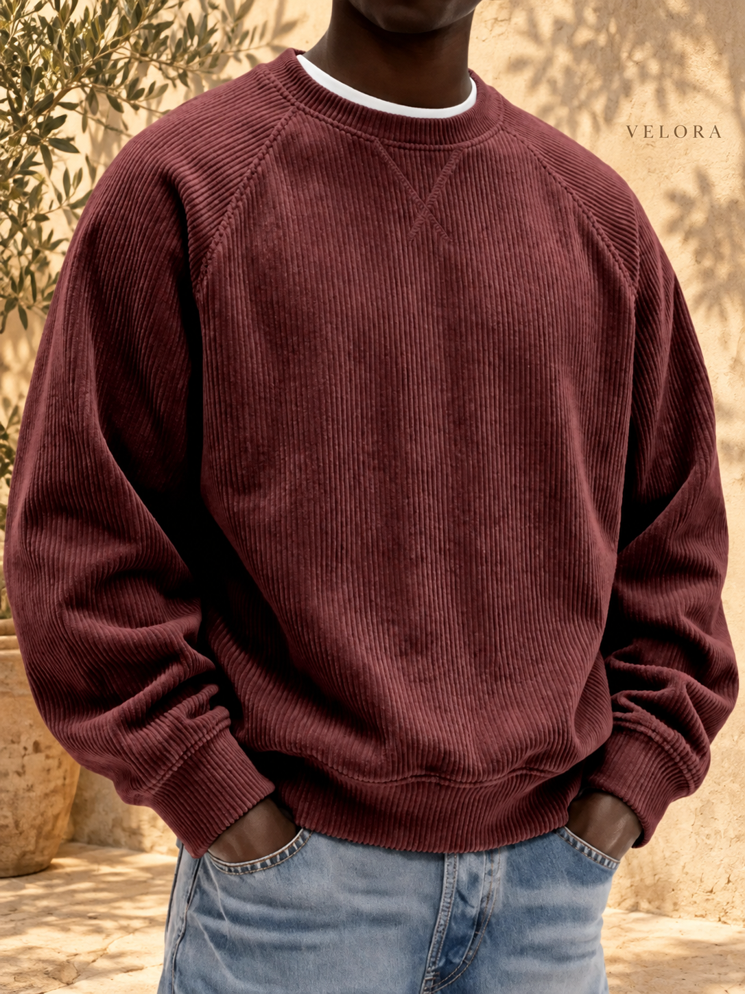 Men's Full Size Corduroy Crew Neck Sweatshirt Plus Size – image 11 – VELORA Mediterranean