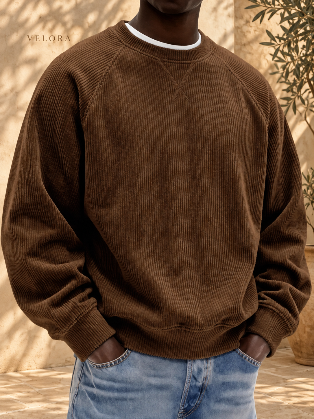 Men's Full Size Corduroy Crew Neck Sweatshirt Plus Size – image 4 – VELORA Mediterranean