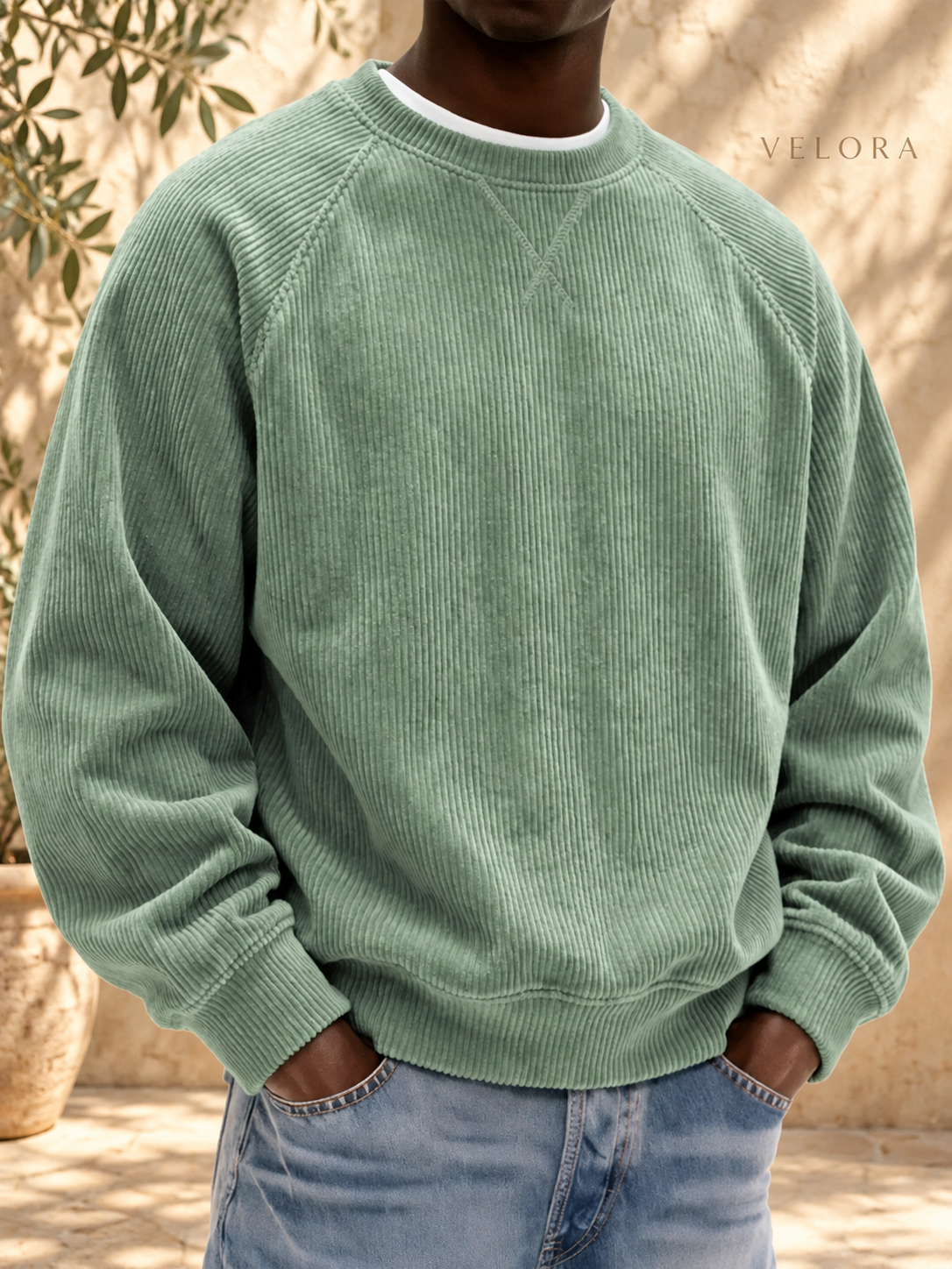 Men's Full Size Corduroy Crew Neck Sweatshirt Plus Size – image 5 – VELORA Mediterranean