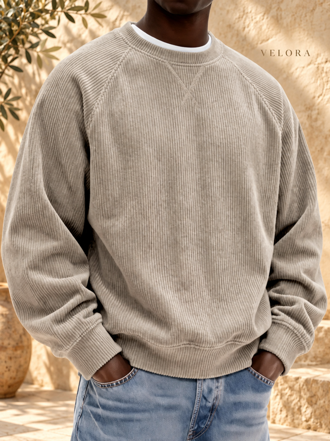 Men's Full Size Corduroy Crew Neck Sweatshirt Plus Size – image 6 – VELORA Mediterranean