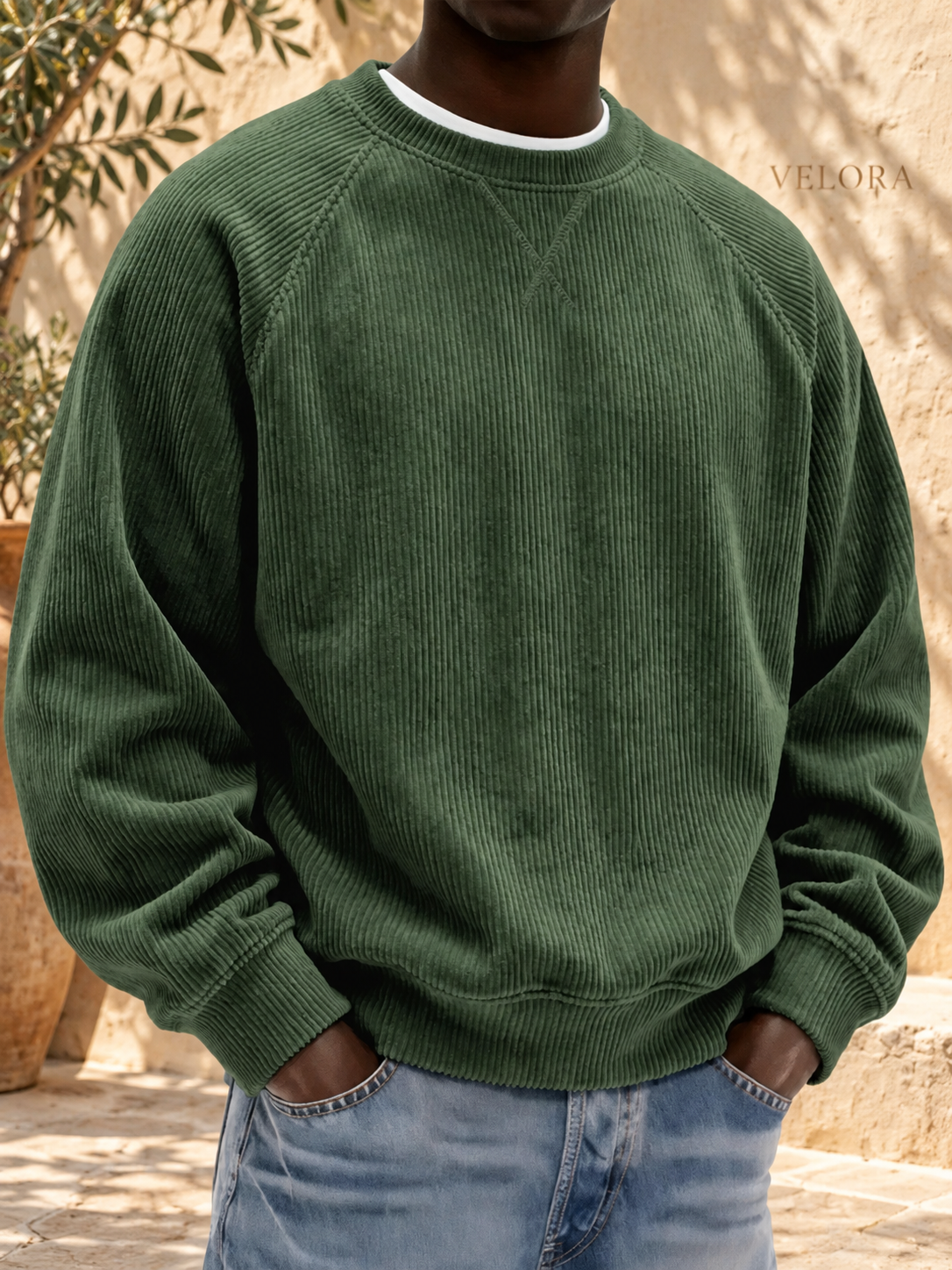 Men's Full Size Corduroy Crew Neck Sweatshirt Plus Size – image 8 – VELORA Mediterranean