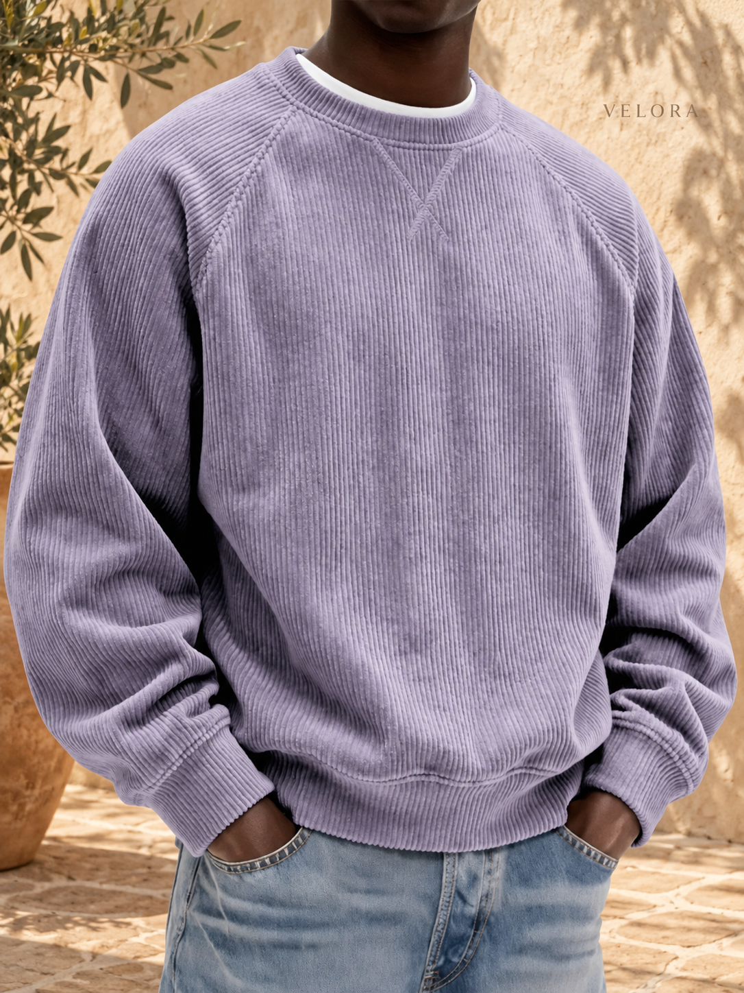 Men's Full Size Corduroy Crew Neck Sweatshirt Plus Size – image 9 – VELORA Mediterranean