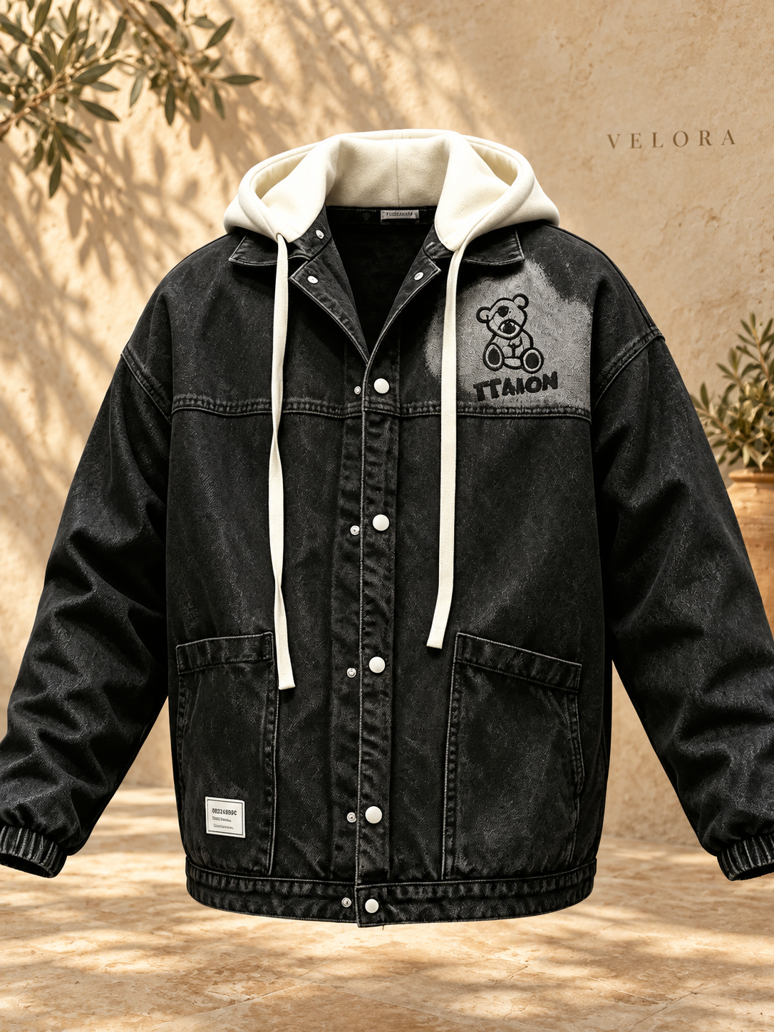 Men's Plus Size Streetwear Washed Snap Down Denim Jacket with Detachable Hood – image 5 – VELORA Mediterranean