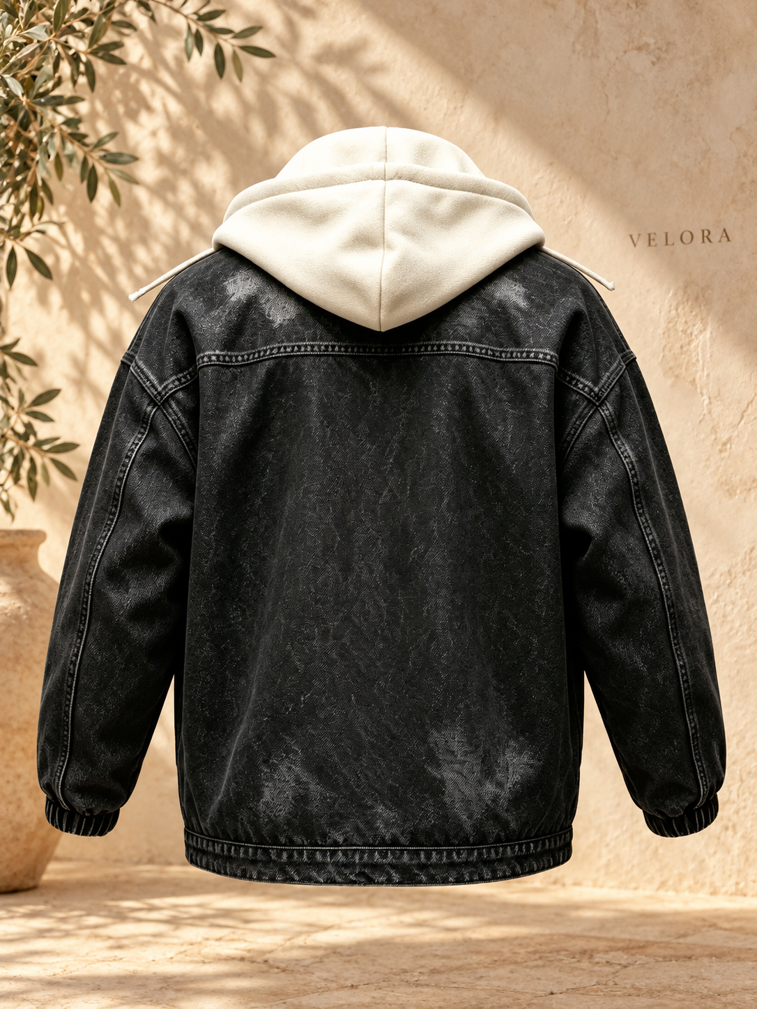 Men's Plus Size Streetwear Washed Snap Down Denim Jacket with Detachable Hood – image 6 – VELORA Mediterranean