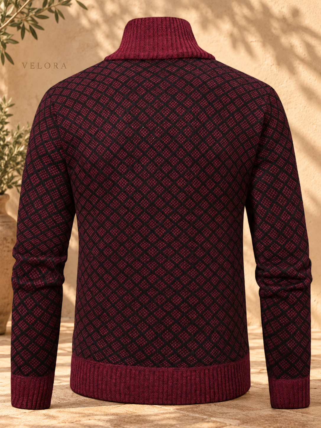 Men's Plus Size Geometric Patterned Full-Zip Cardigan – image 10 – VELORA Mediterranean