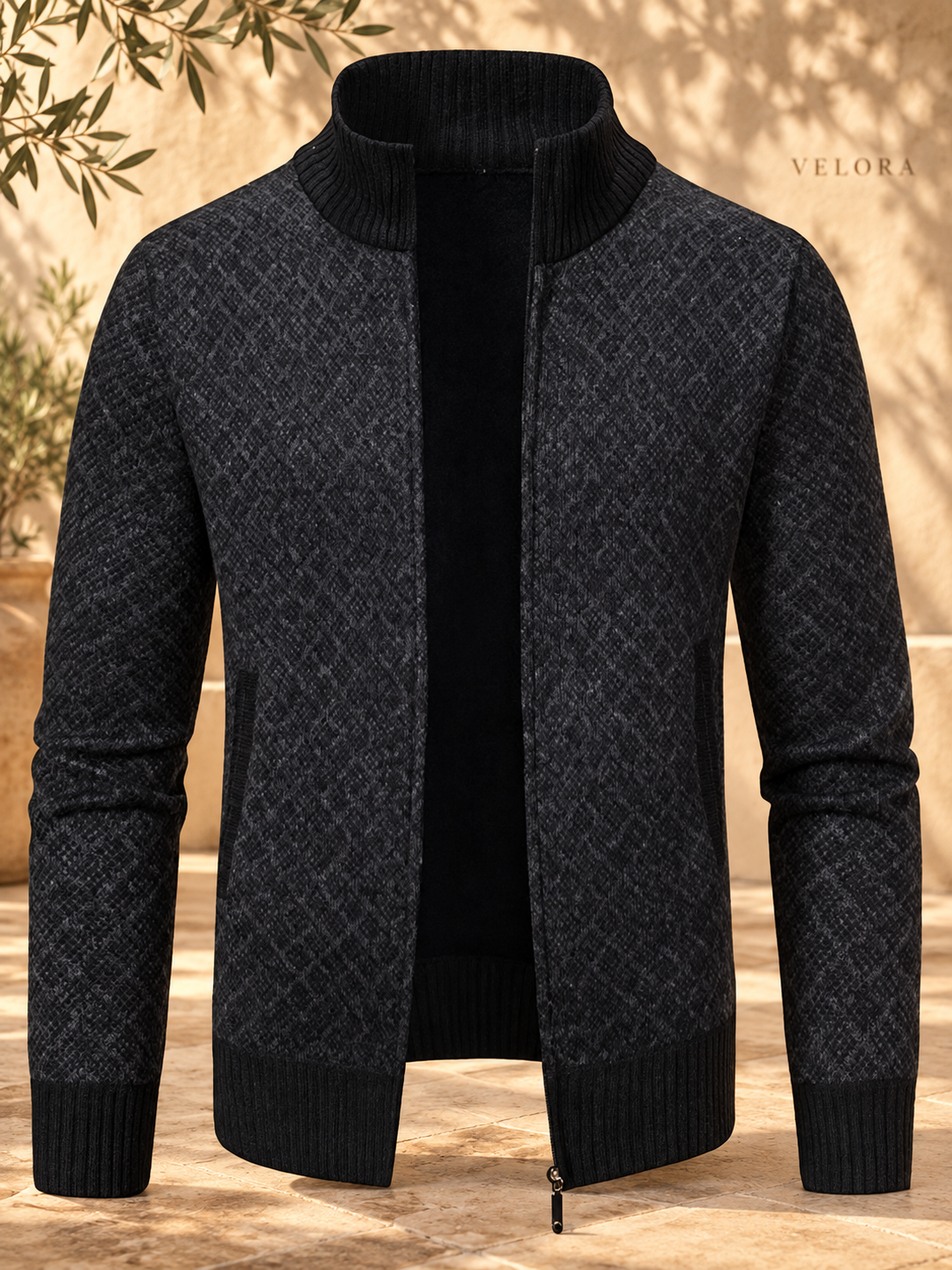 Men's Plus Size Geometric Patterned Full-Zip Cardigan – image 11 – VELORA Mediterranean