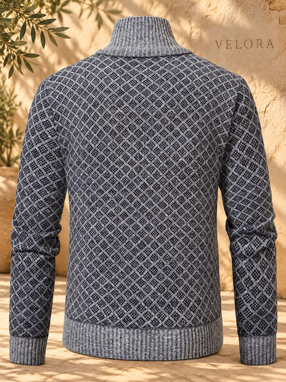 Men's Plus Size Geometric Patterned Full-Zip Cardigan – image 4 – VELORA Mediterranean