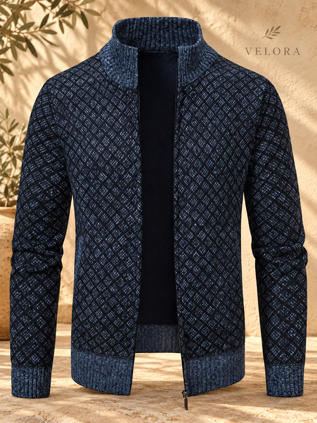 Men's Plus Size Geometric Patterned Full-Zip Cardigan – image 6 – VELORA Mediterranean