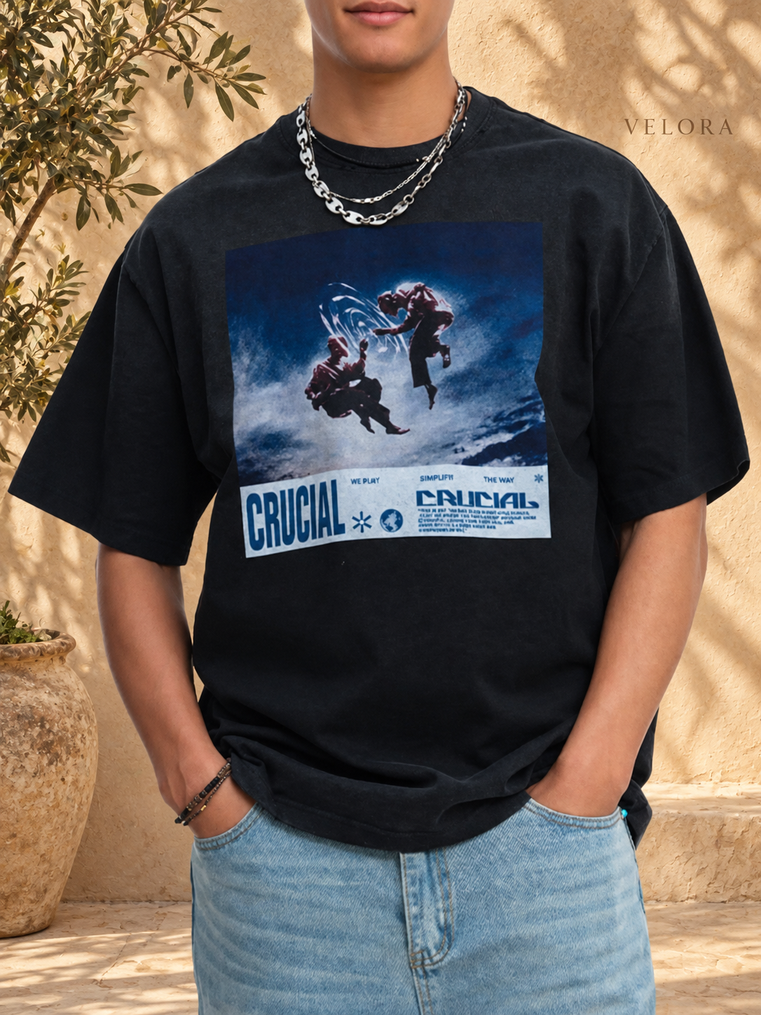 Men's Graphic Round Neck Oversized T-Shirt – image 2 – VELORA Mediterranean