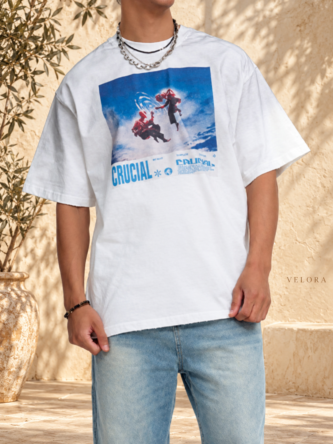 Men's Graphic Round Neck Oversized T-Shirt – image 5 – VELORA Mediterranean