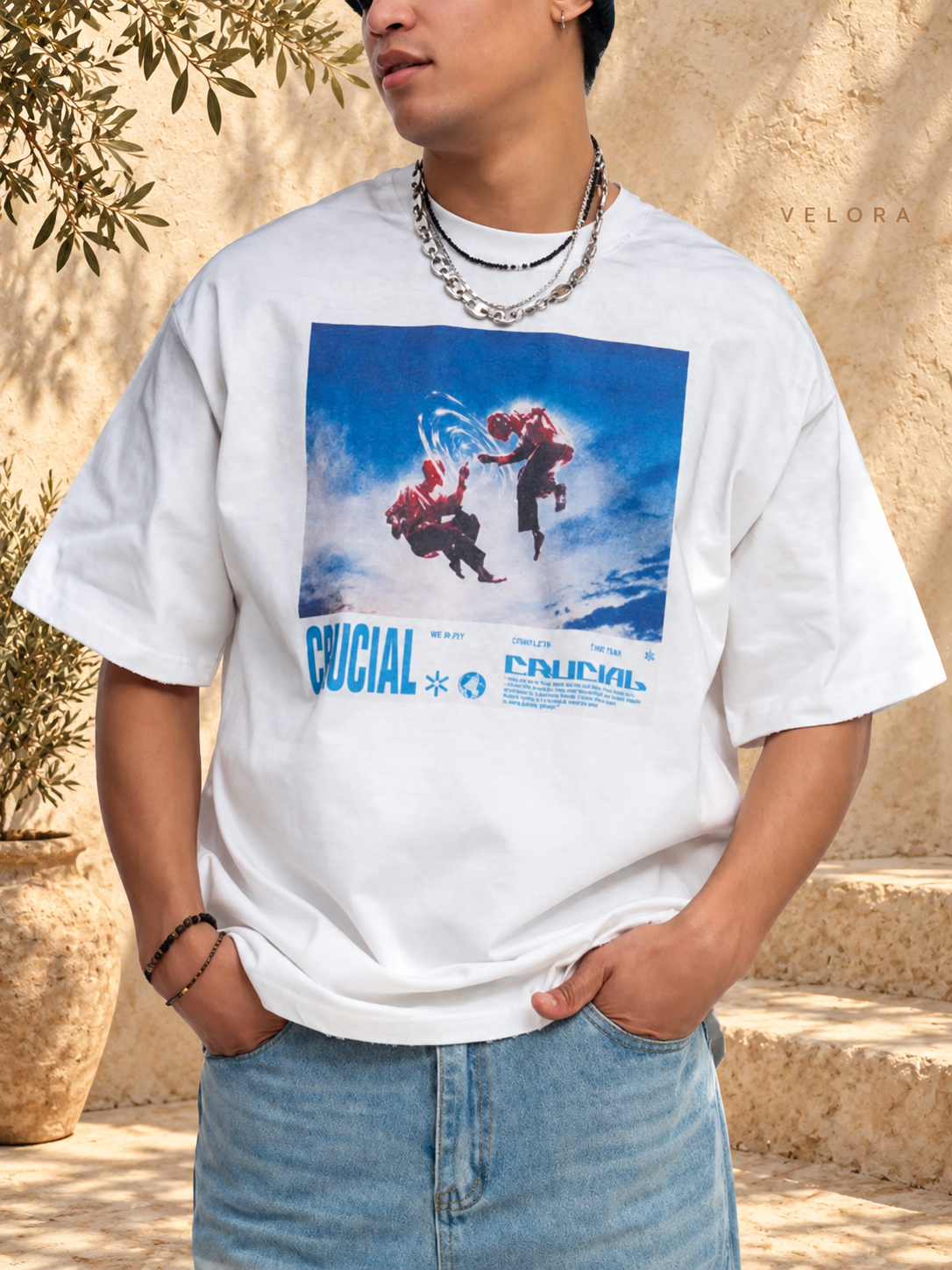 Men's Graphic Round Neck Oversized T-Shirt – image 6 – VELORA Mediterranean