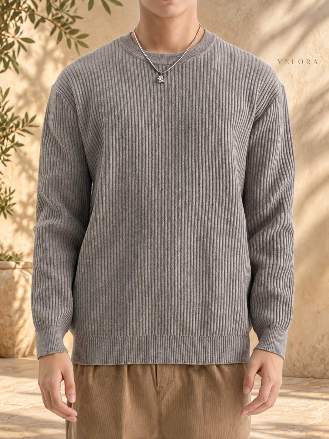 Men's Plus Size Ribbed Knit Crew Neck Sweater – image 12 – VELORA Mediterranean
