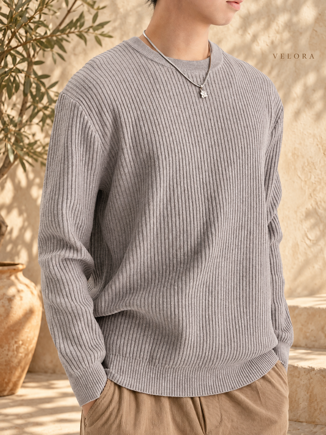 Men's Plus Size Ribbed Knit Crew Neck Sweater – image 13 – VELORA Mediterranean