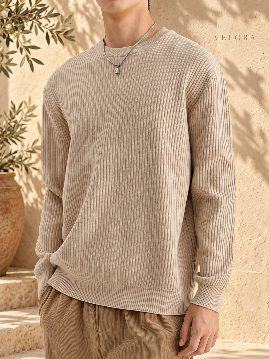 Men's Plus Size Ribbed Knit Crew Neck Sweater – image 14 – VELORA Mediterranean