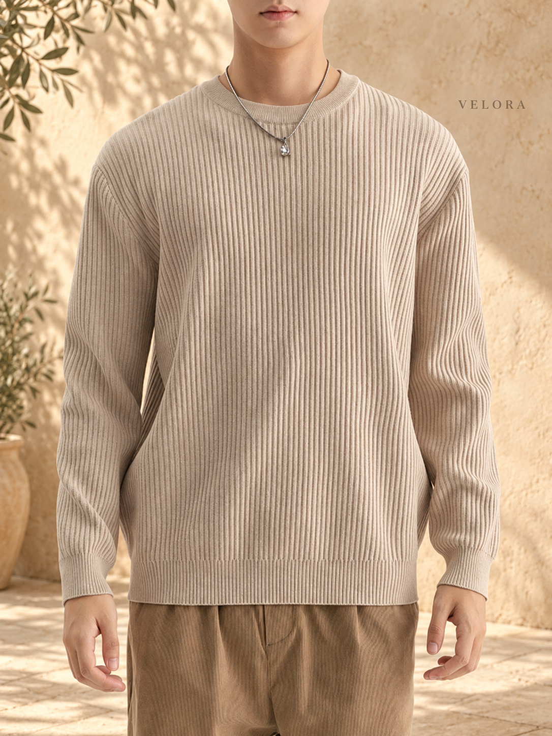Men's Plus Size Ribbed Knit Crew Neck Sweater – image 15 – VELORA Mediterranean