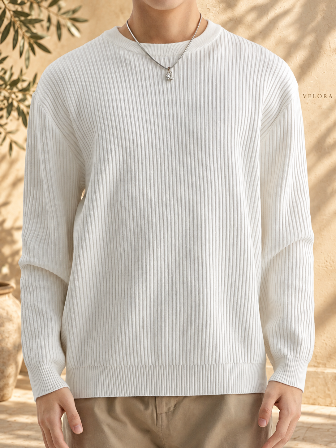 Men's Plus Size Ribbed Knit Crew Neck Sweater – image 2 – VELORA Mediterranean