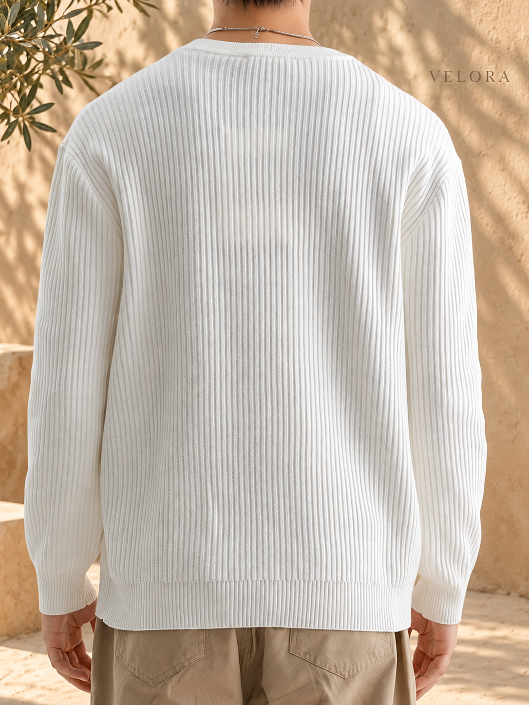 Men's Plus Size Ribbed Knit Crew Neck Sweater – image 3 – VELORA Mediterranean