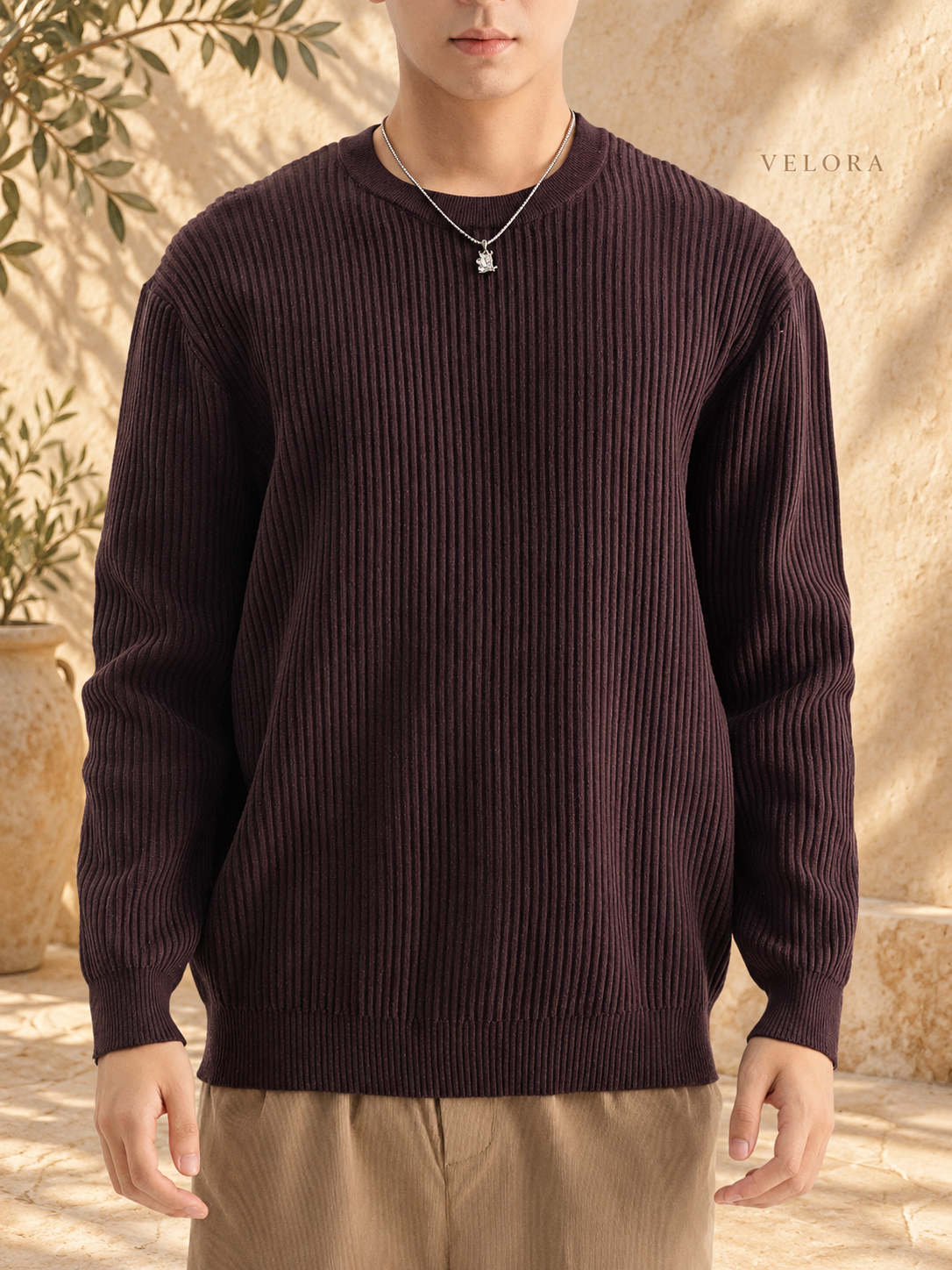 Men's Plus Size Ribbed Knit Crew Neck Sweater – image 6 – VELORA Mediterranean